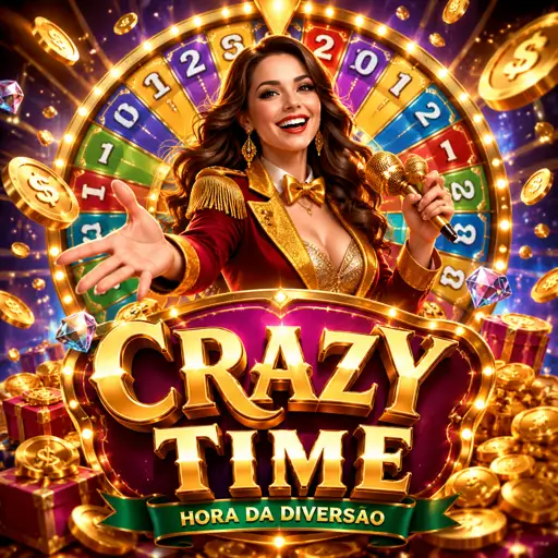 Roda colorida do Crazy Time com apresentador no estúdio